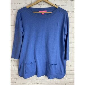 Lilly Pulitzer Cobo Boatneck Sweater Womens XXS Blue Metallic CoolMax Pockets